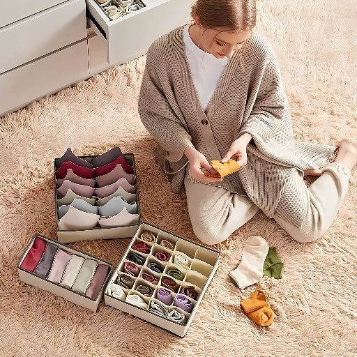 Smėlio spalvos stalčių organizatorių rinkinys, 4 vnt. – nuotrauka 3