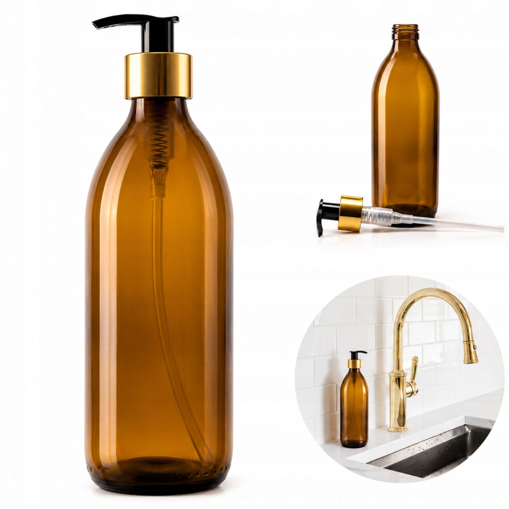Stiklinė muilo dozatoriaus buteliukas su pompa 500 ml – nuotrauka 1