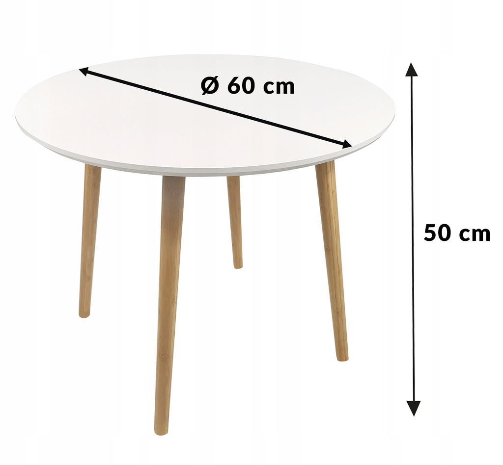 Baltas apvalus skandinaviško stiliaus kavos staliukas 60 cm – nuotrauka 4
