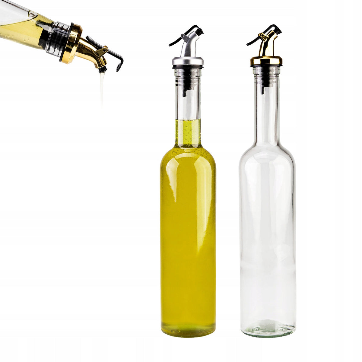Stiklinis aliejaus butelis su pylimo antgaliu, 500 ml – nuotrauka 1
