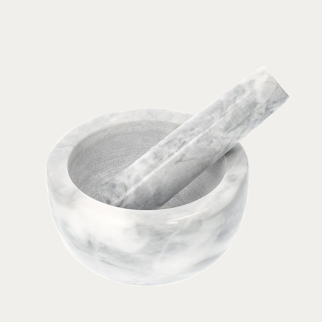 Balta marmurinė grūstuvė su piestele, Ø 12 cm