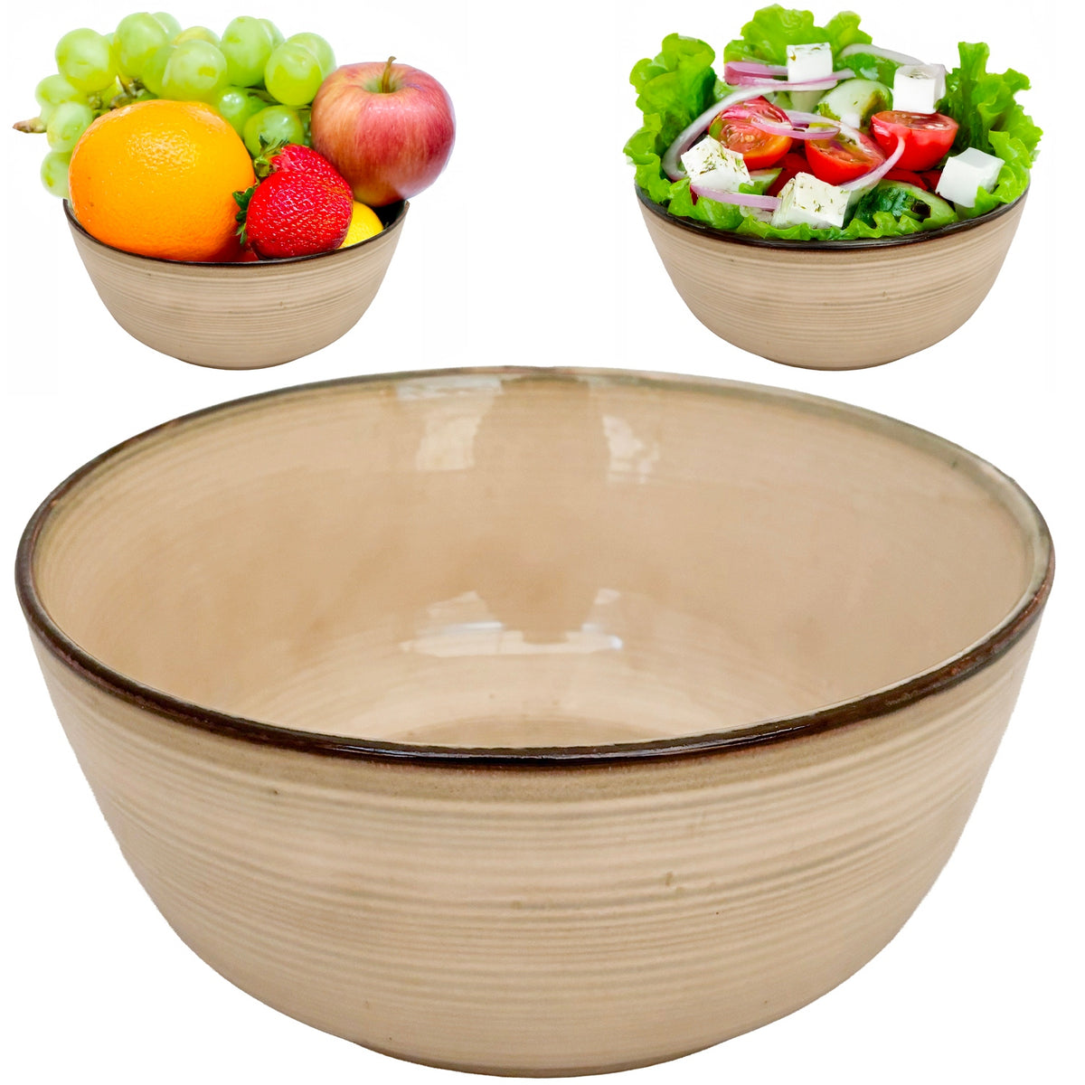 Smėlinis keraminis serviravimo dubuo, 21 cm, 1,5 l – nuotrauka 1