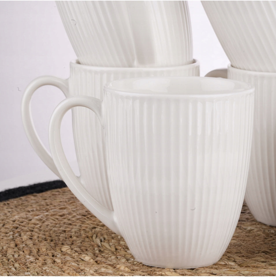 Porcelianinių rievėtų puodelių rinkinys 330 ml, 6 vnt. – nuotrauka 3