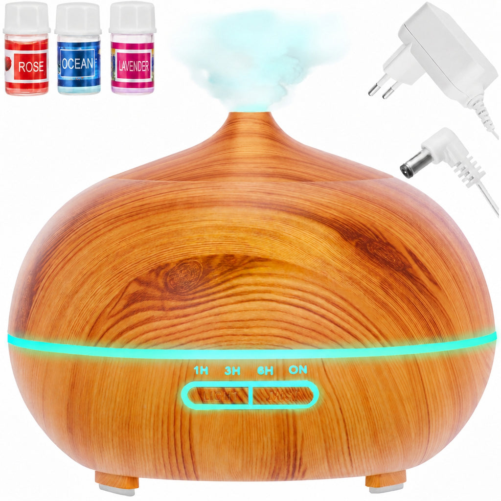 Medienos rašto aromatų difuzorius su LED ir laikmačiu