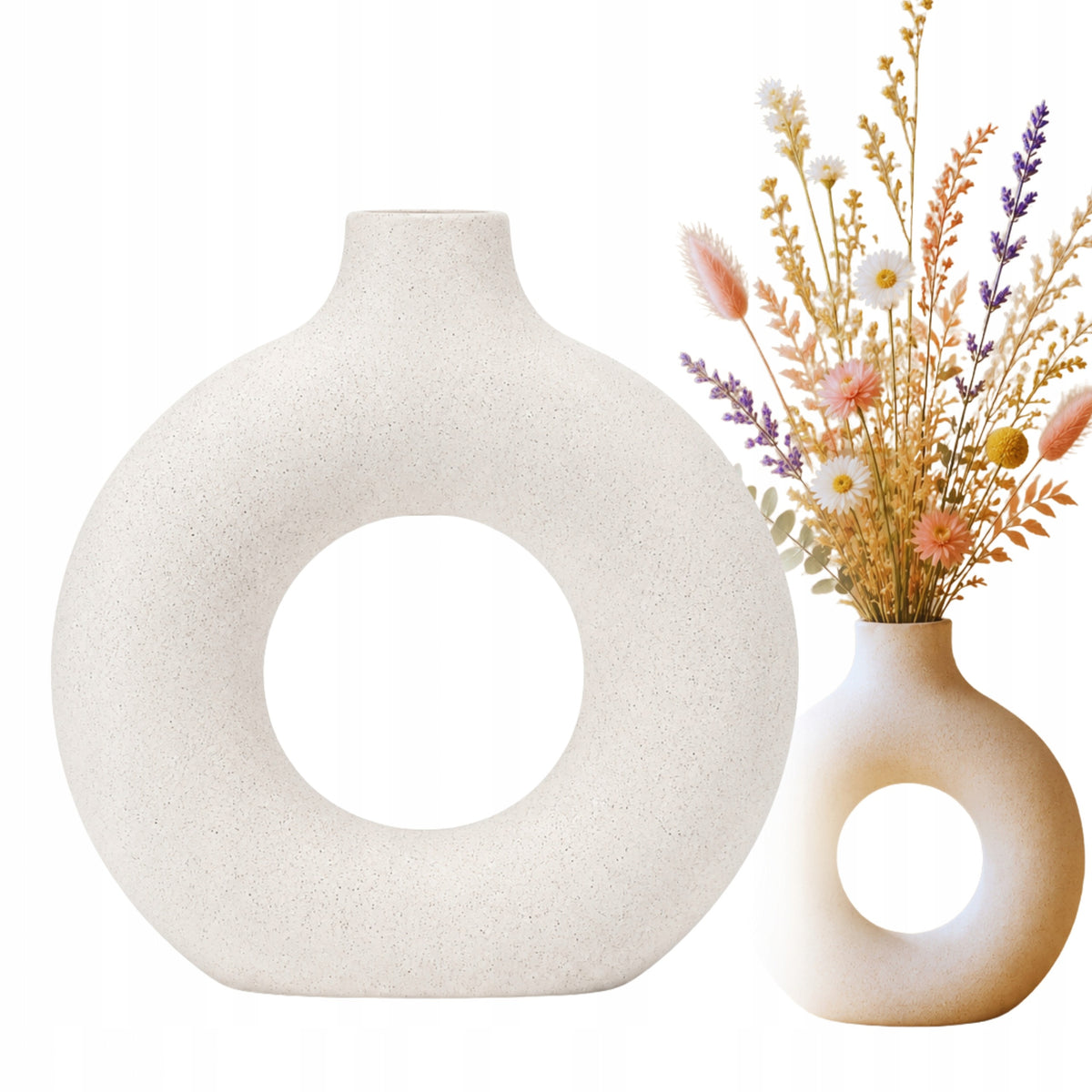 Keraminė vaza „Donut“ su anga, boho, 19 cm – nuotrauka 1