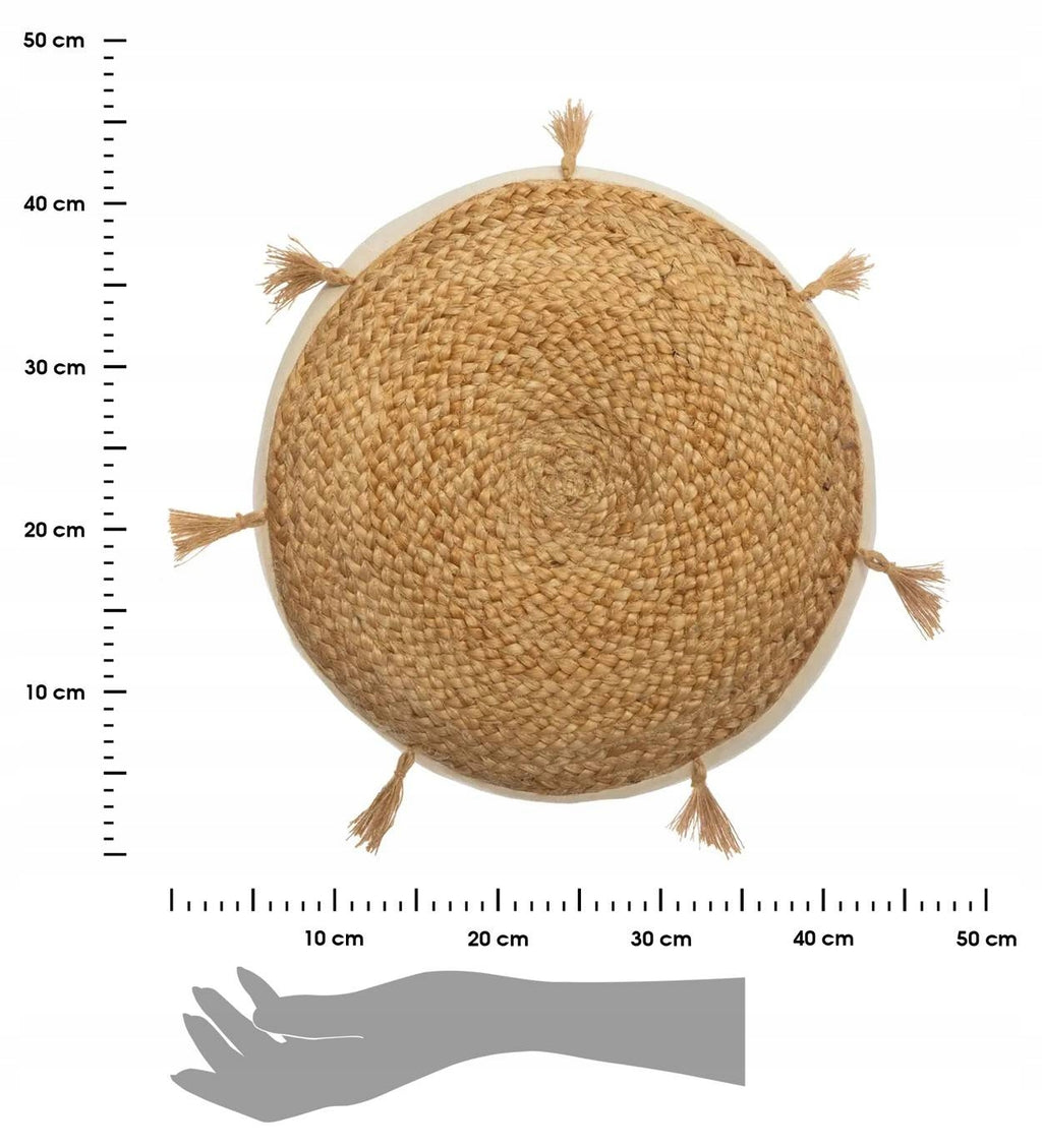 Džiuto ir medvilnės grindų pagalvė su kutais, Ø 38 cm
