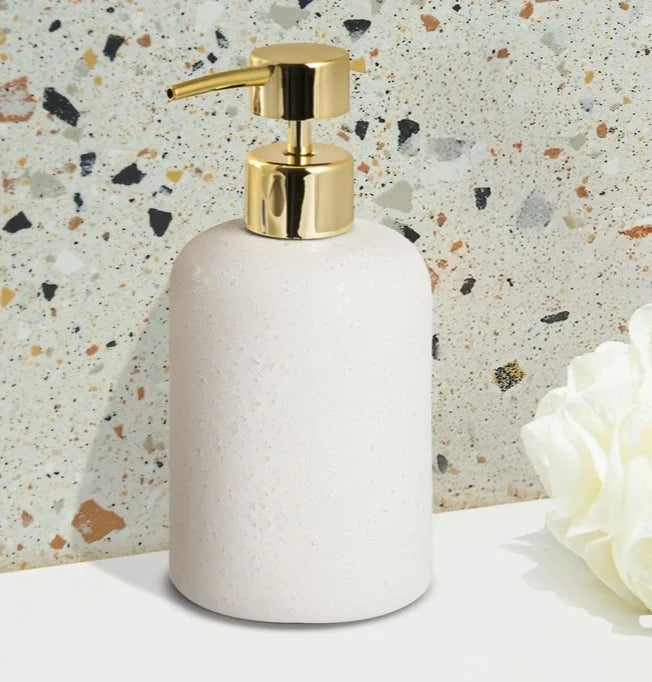 Baltas ir auksinis keraminis muilo dozatorius Bonita 400 ml – nuotrauka 3