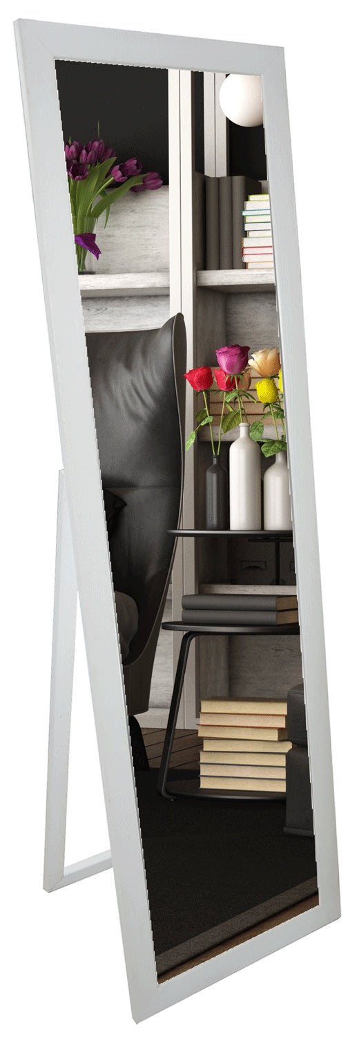 Aukštas grindų veidrodis 170×50 cm, baltas platus rėmas – nuotrauka 1