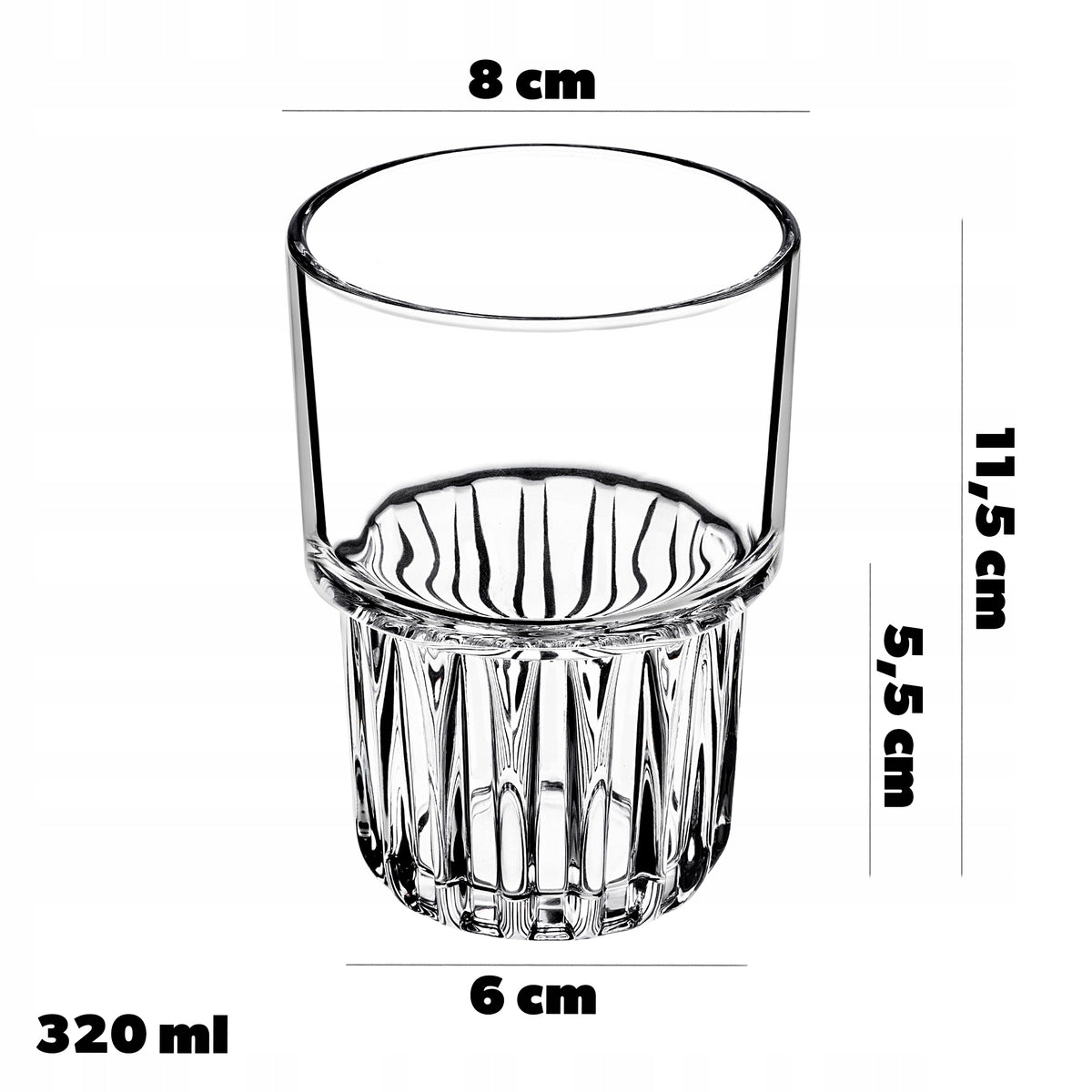 Rievėtų stiklinių rinkinys 320 ml, 6 vnt. – nuotrauka 3