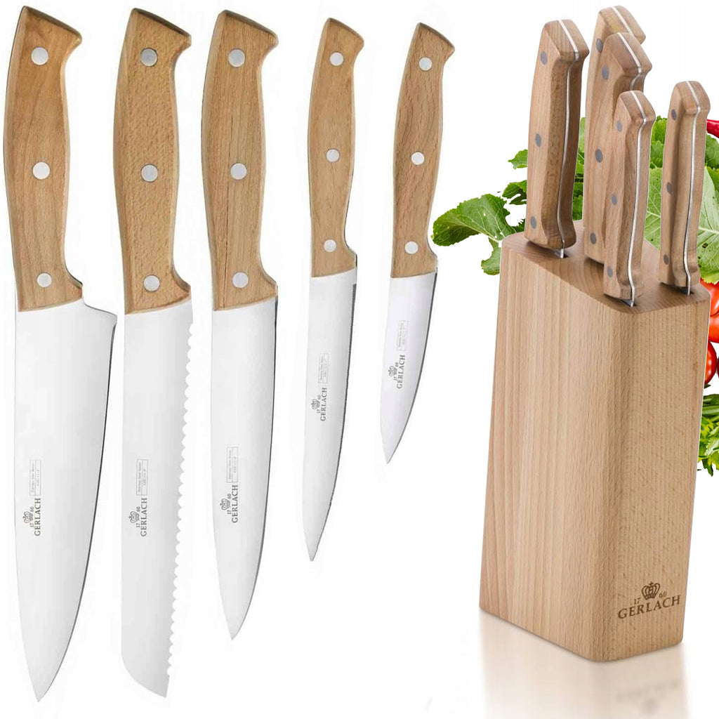 Peilių rinkinys Gerlach Country mediniame bloke, 5 vnt. – nuotrauka 1