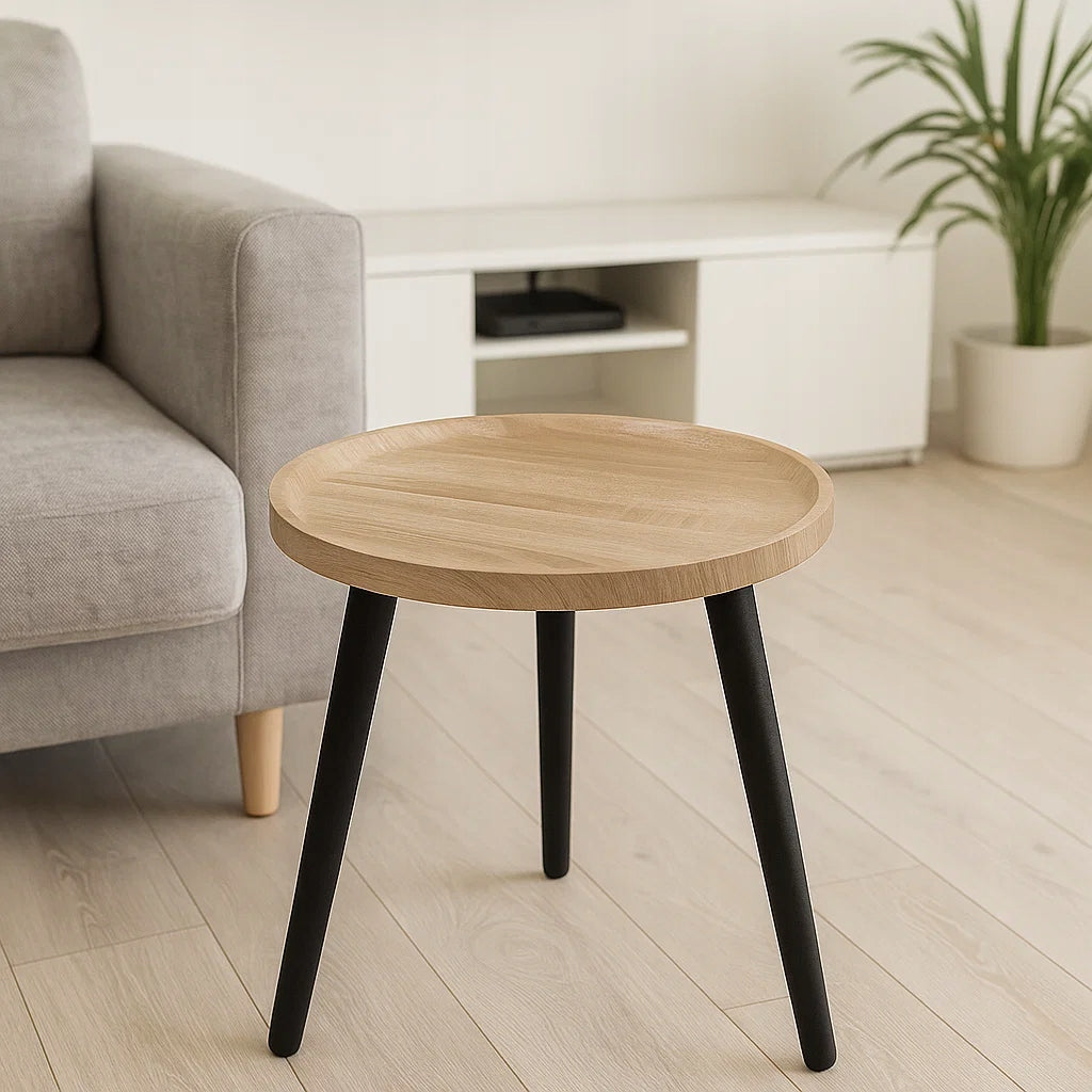 Mažas apvalus loft kavos staliukas Ø39 cm, juoda ir ąžuolas – nuotrauka 3