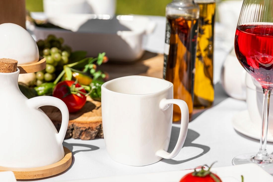 Smėlio spalvos porcelianinių puodelių rinkinys 400 ml, 6 vnt. – nuotrauka 3