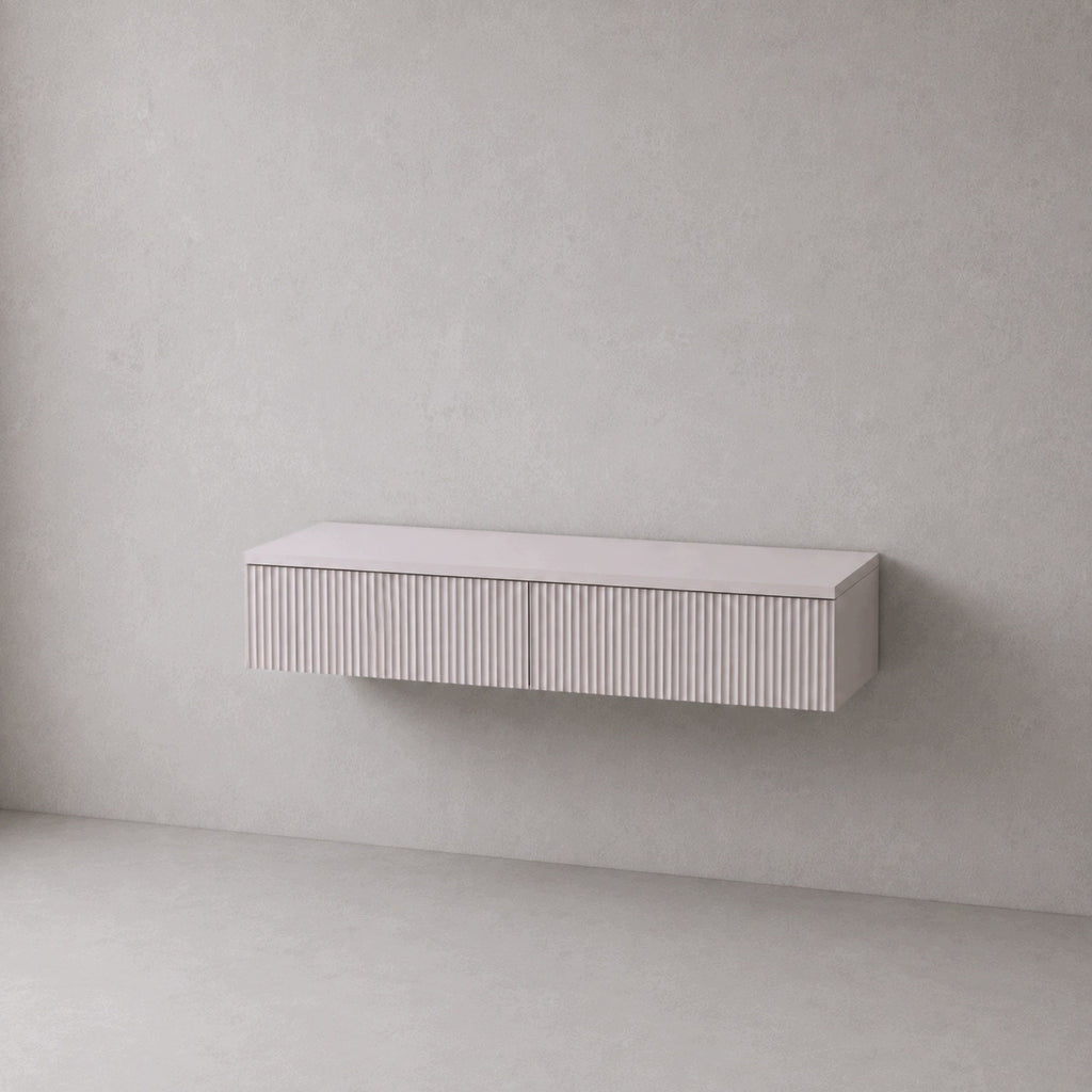 Pakabinama rievėta konsolė su 2 stalčiais, 100 cm, smėlio spalvos