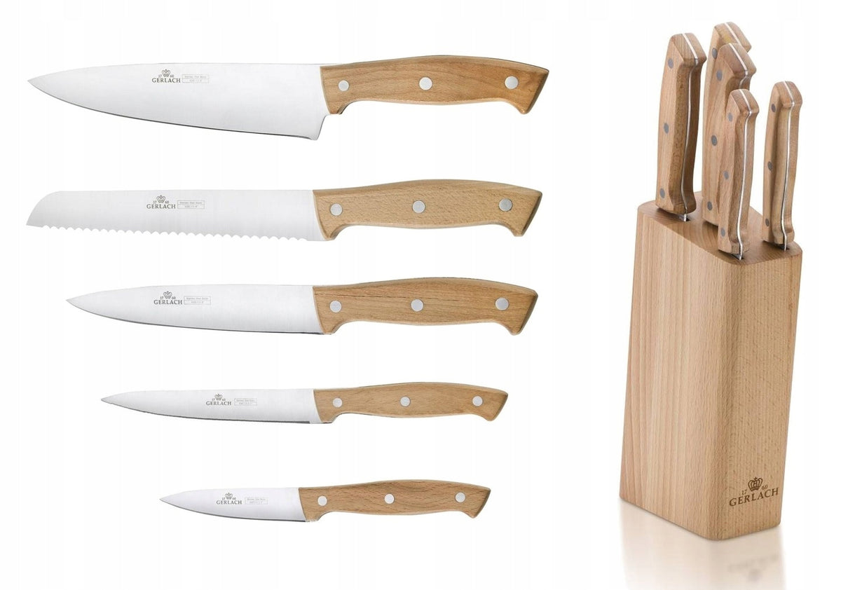 Peilių rinkinys Gerlach Country mediniame bloke, 5 vnt. – nuotrauka 3