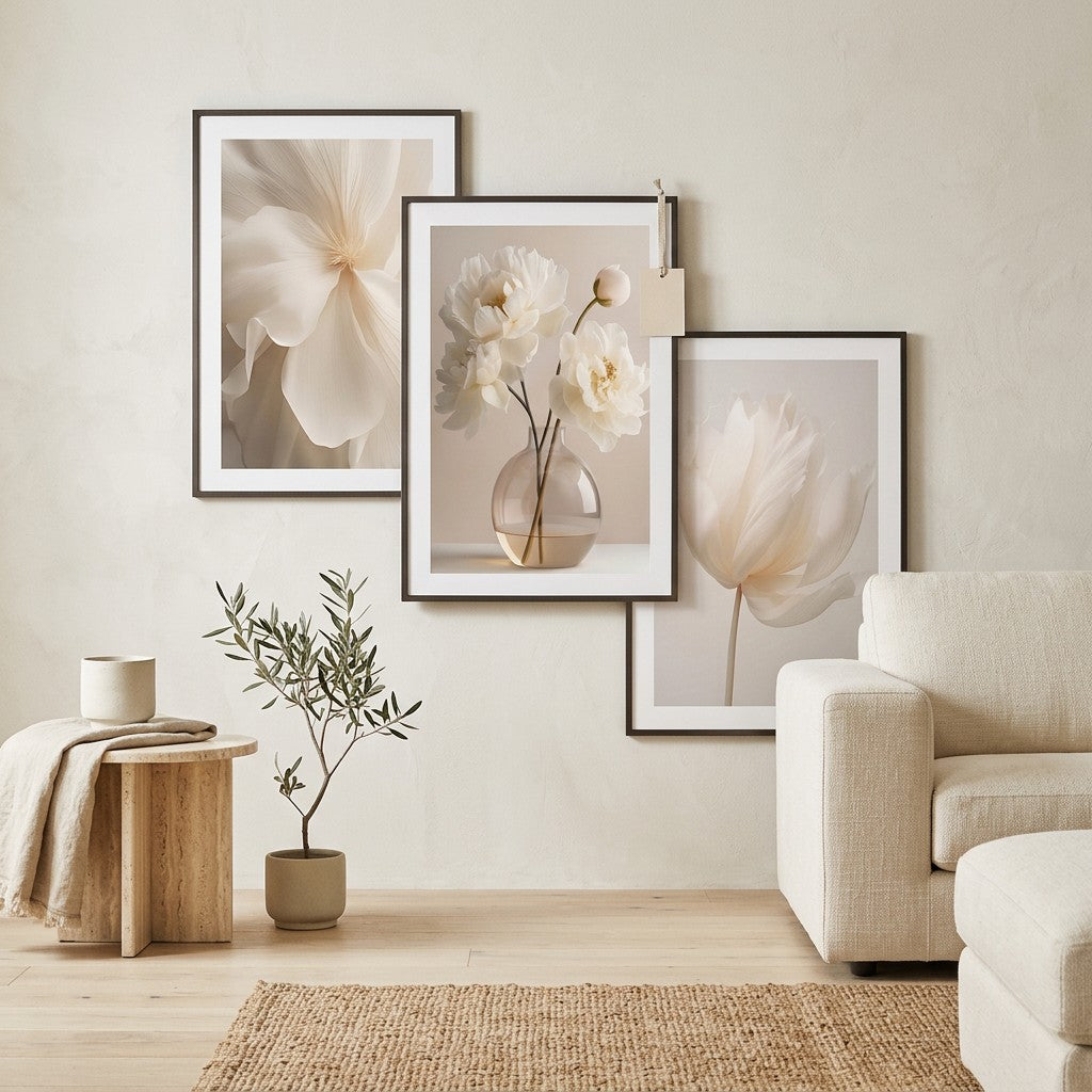 Boho augalų plakatų rinkinys rėmeliuose, 30×40 cm interjere