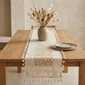 Boho nertas stalo takelis su kutais 60×120 cm interjere