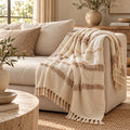 Boho pledas su kutais, kreminis 130×160 cm interjere