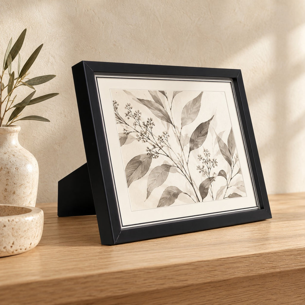 Juodas medinis rėmelis 21×30 cm su paspartu interjere