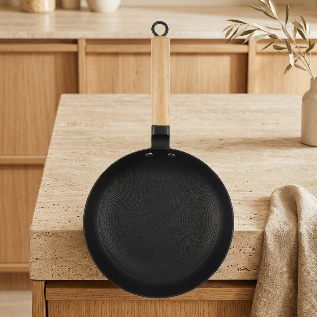 Ketaus keptuvė su medine rankena 24 cm interjere