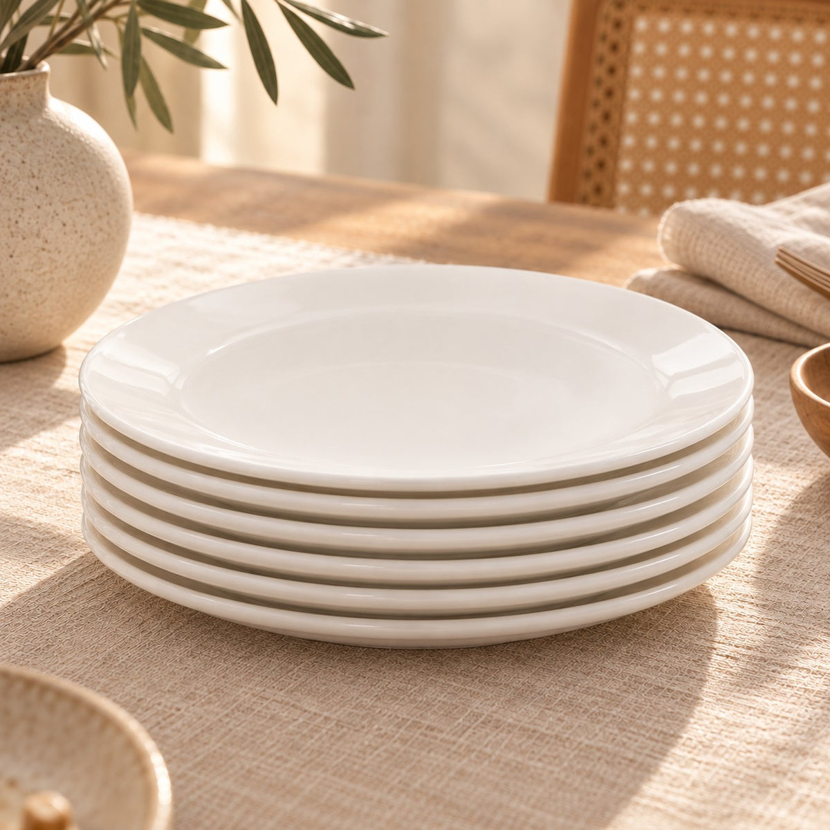 Kreminių porcelianinių pietų lėkščių rinkinys, 26 cm, 6 vnt. – interjere