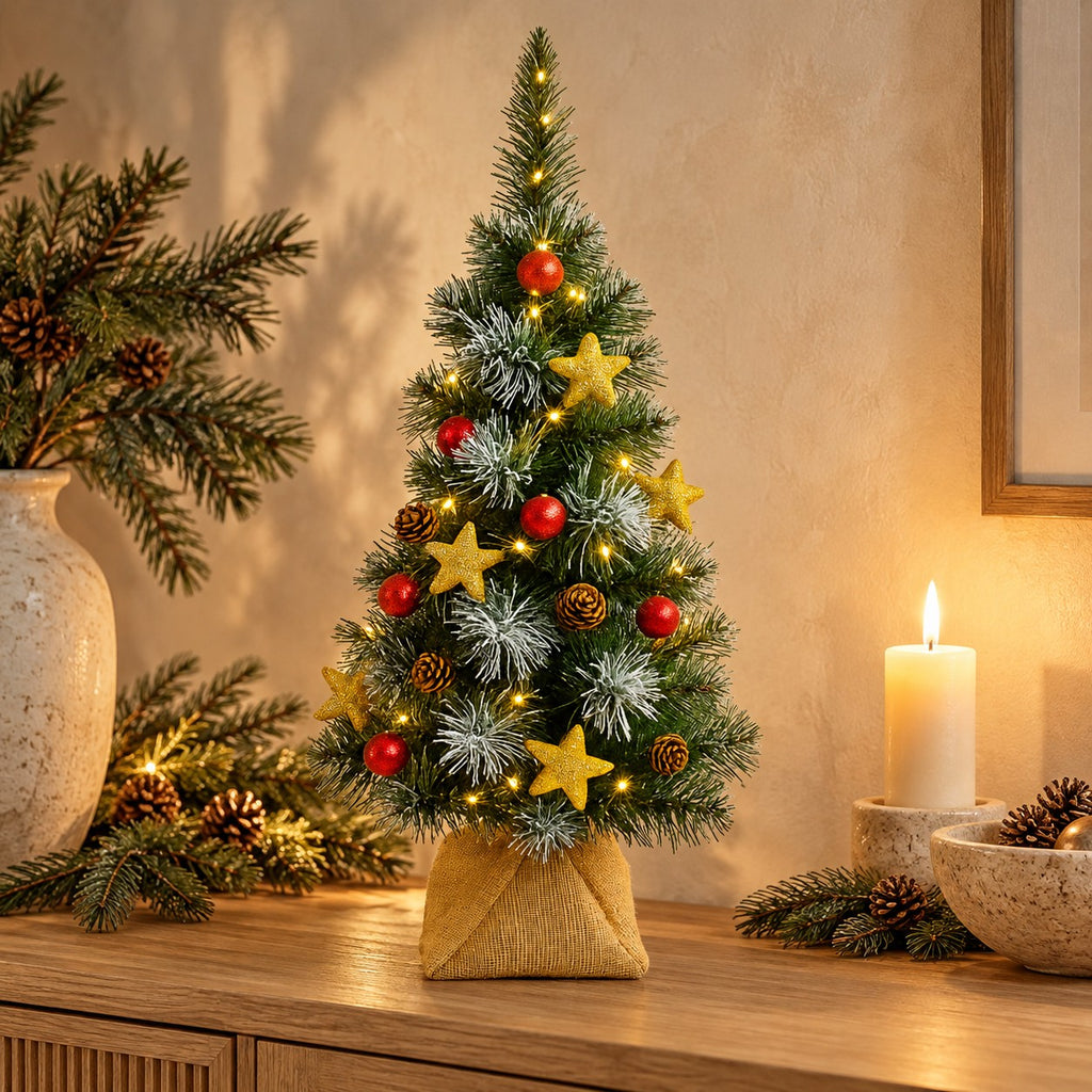 Papuošta mini eglutė su LED lemputėmis, 55 cm interjere
