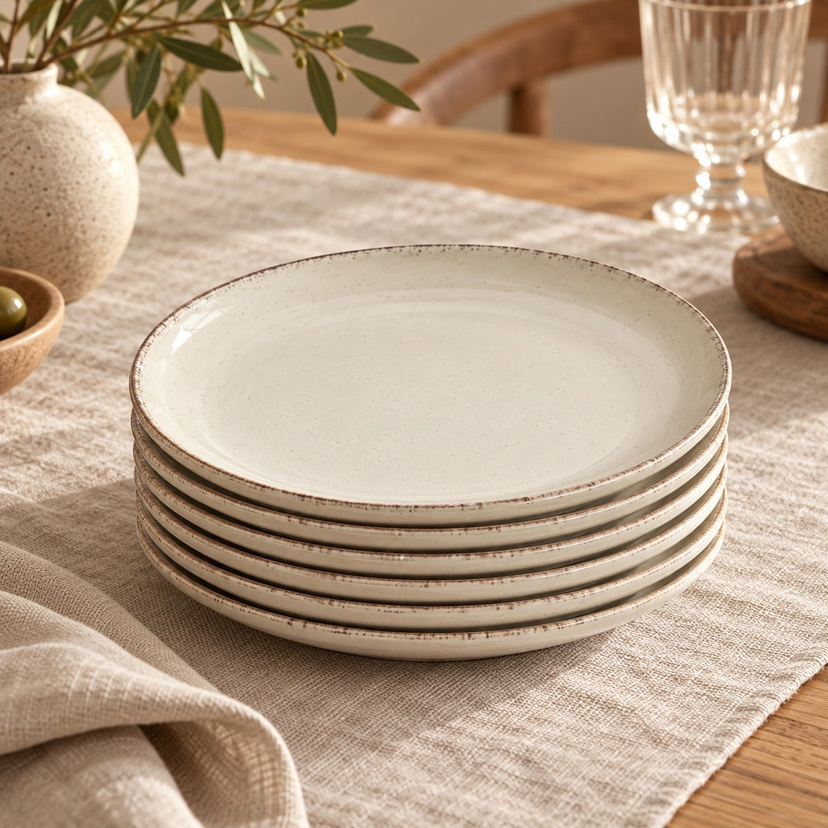 Smėlinių porcelianinių pietų lėkščių rinkinys, 27 cm, 6 vnt. – interjere