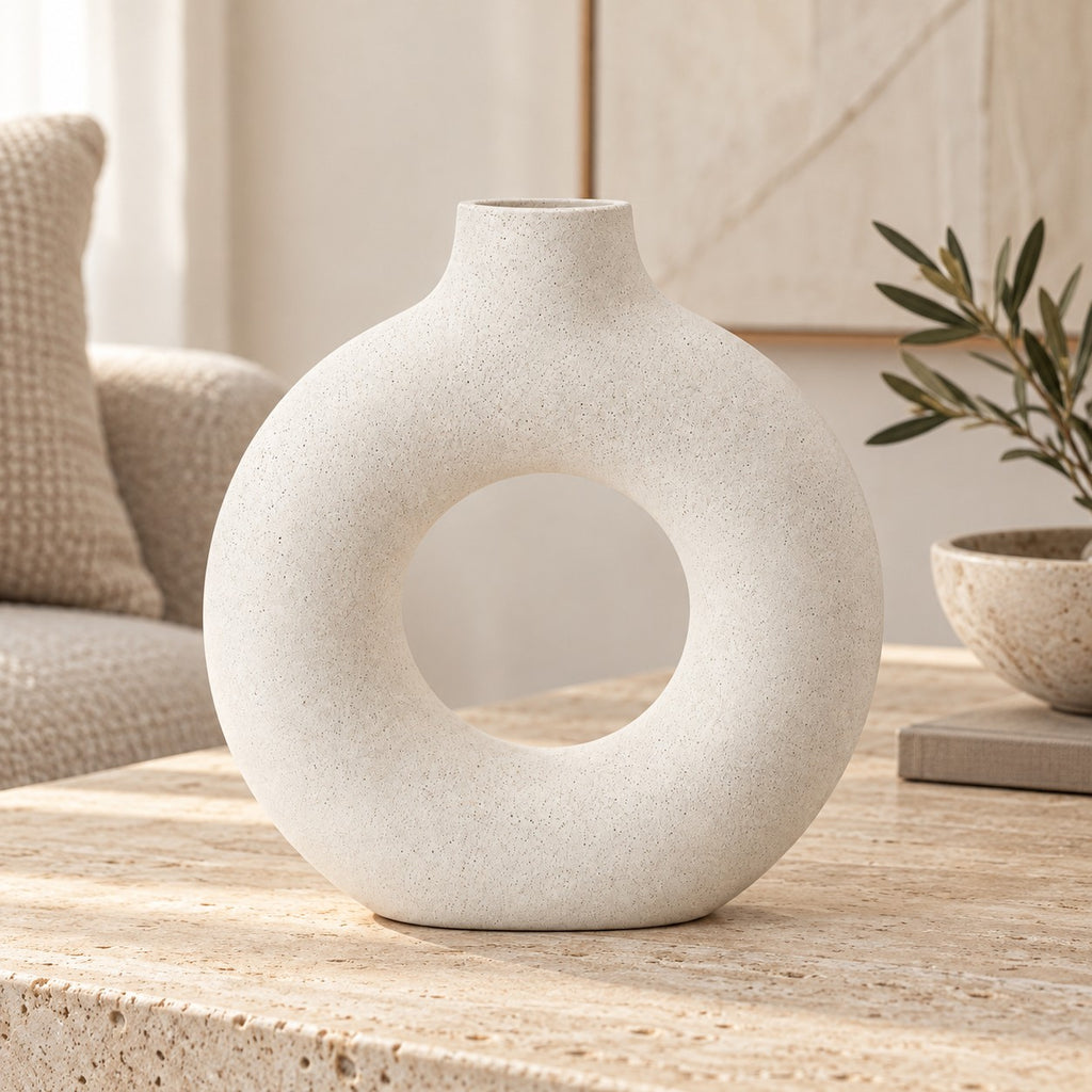 Keraminė vaza „Donut“ su anga, boho, 19 cm
