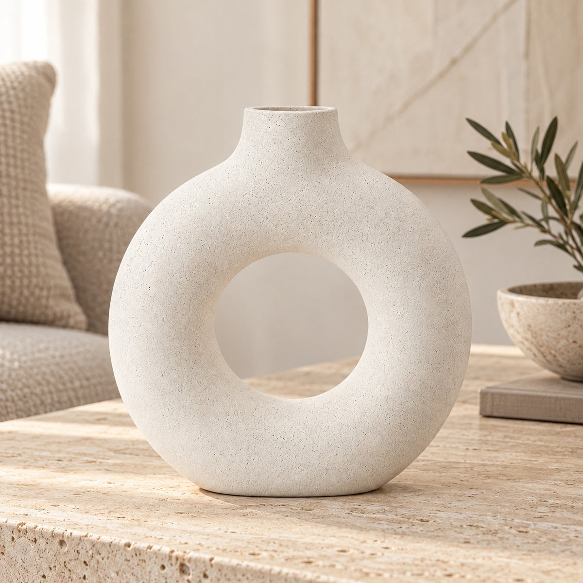 Keraminė vaza „Donut“ su anga, boho, 19 cm