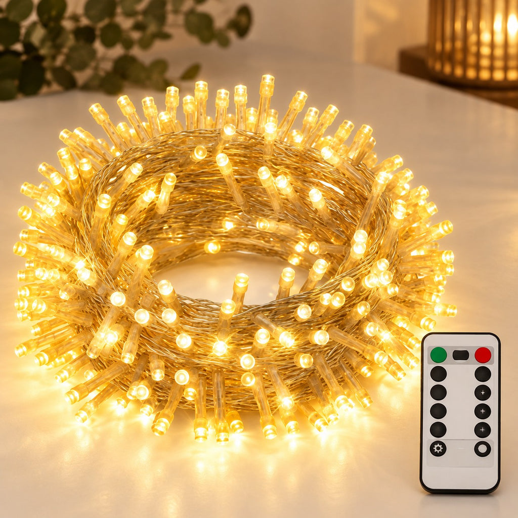 Šiltai baltos LED girliandos 20 m, 200 LED (vidui/lauke)