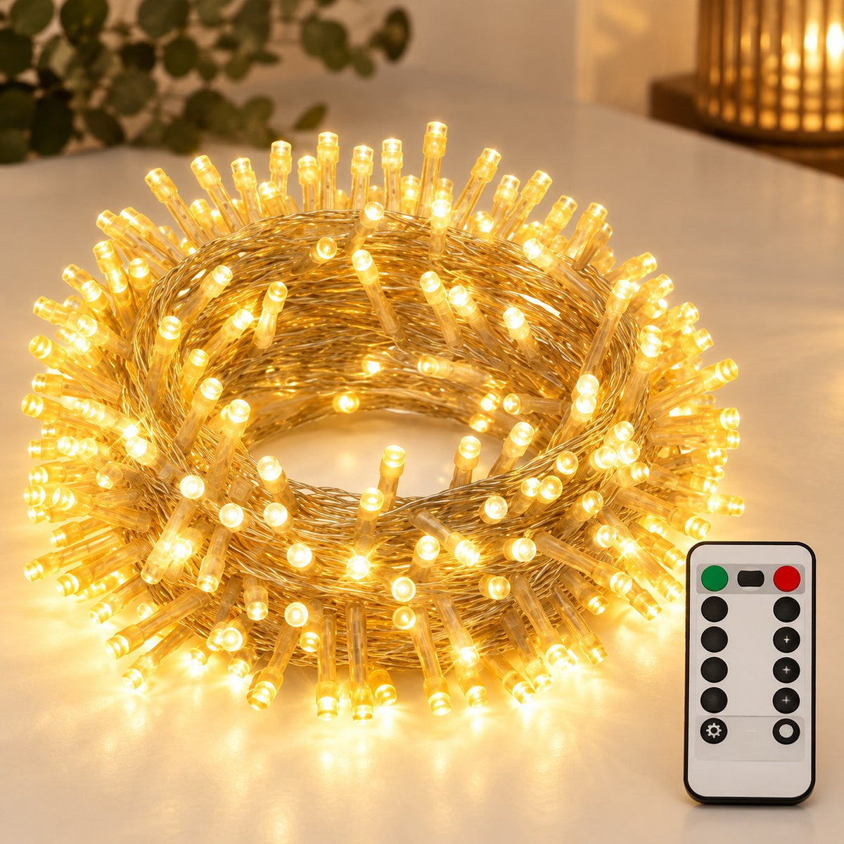 Šiltai baltos LED girliandos 20 m, 200 LED (vidui/lauke)
